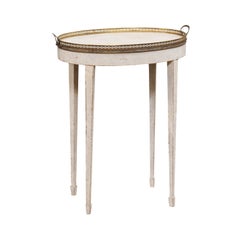 Swedish Vintage Oval Top Serving Table with Brass Gallery and Tapered Legs