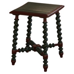 Swedish Antique Painted Wooden Stool in Dark Green 
Dark Red, Folk Style, 1940s