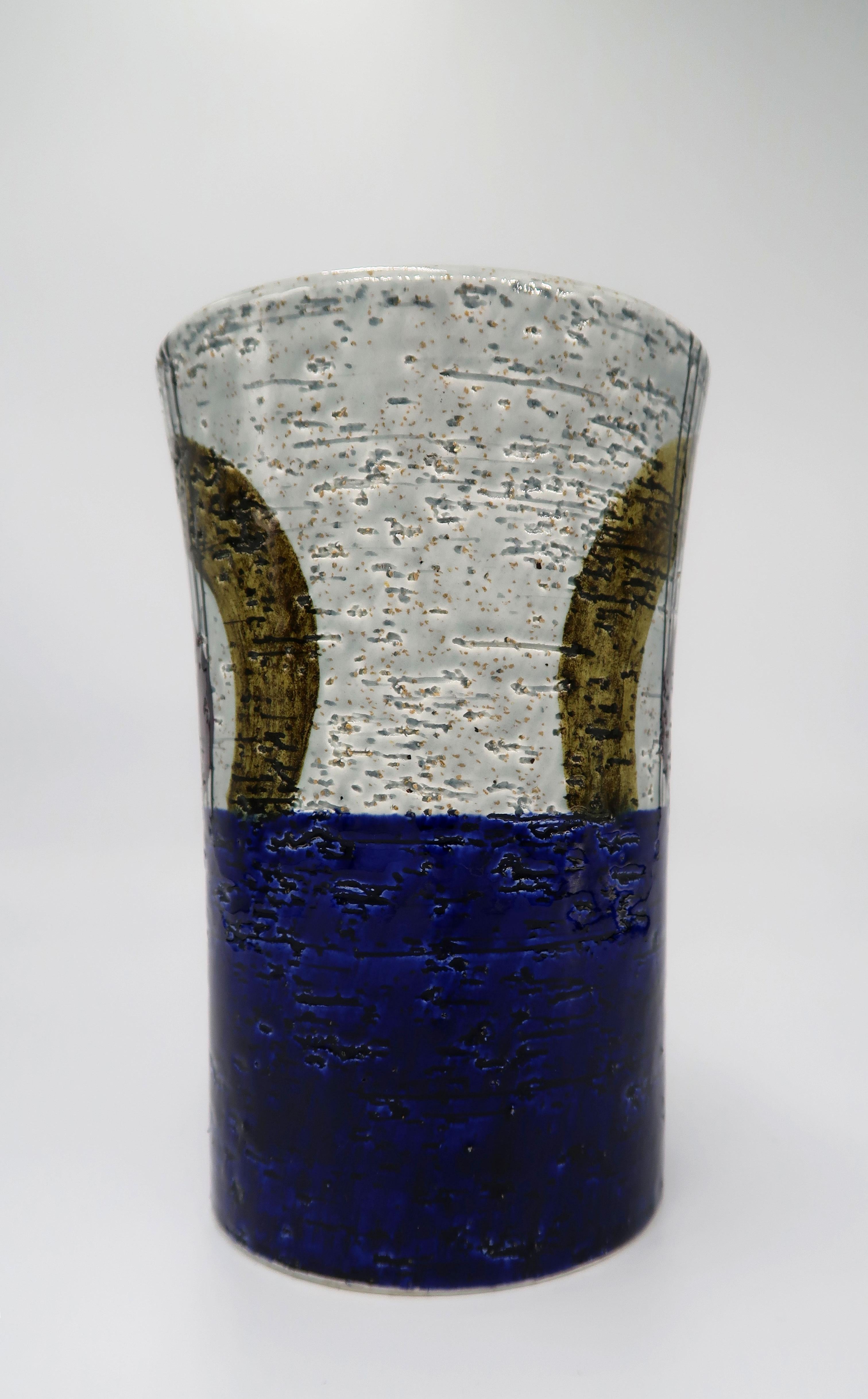Glazed Swedish Vintage Rörstrand Ceramic Blue, Grey Vase by Olle Alberius, 1960s