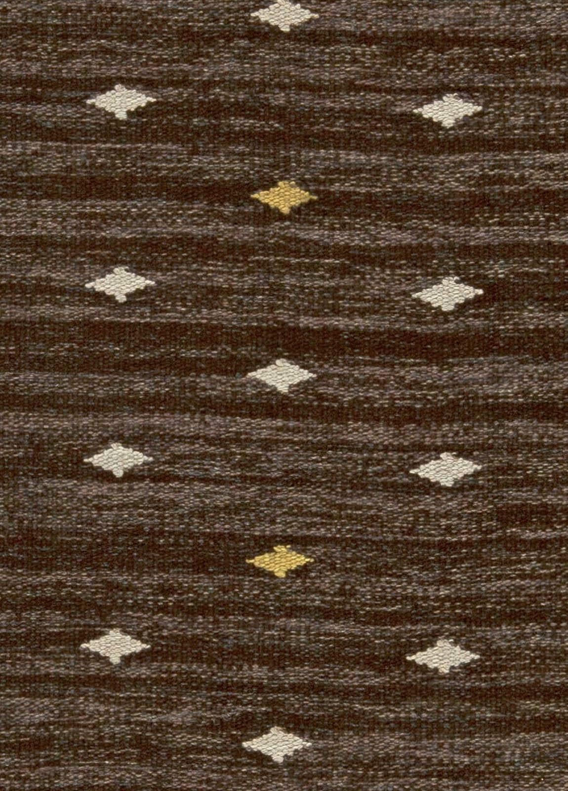 Midcentury Swedish geometric handmade wool rug signed by (SW)
Size: 6'3