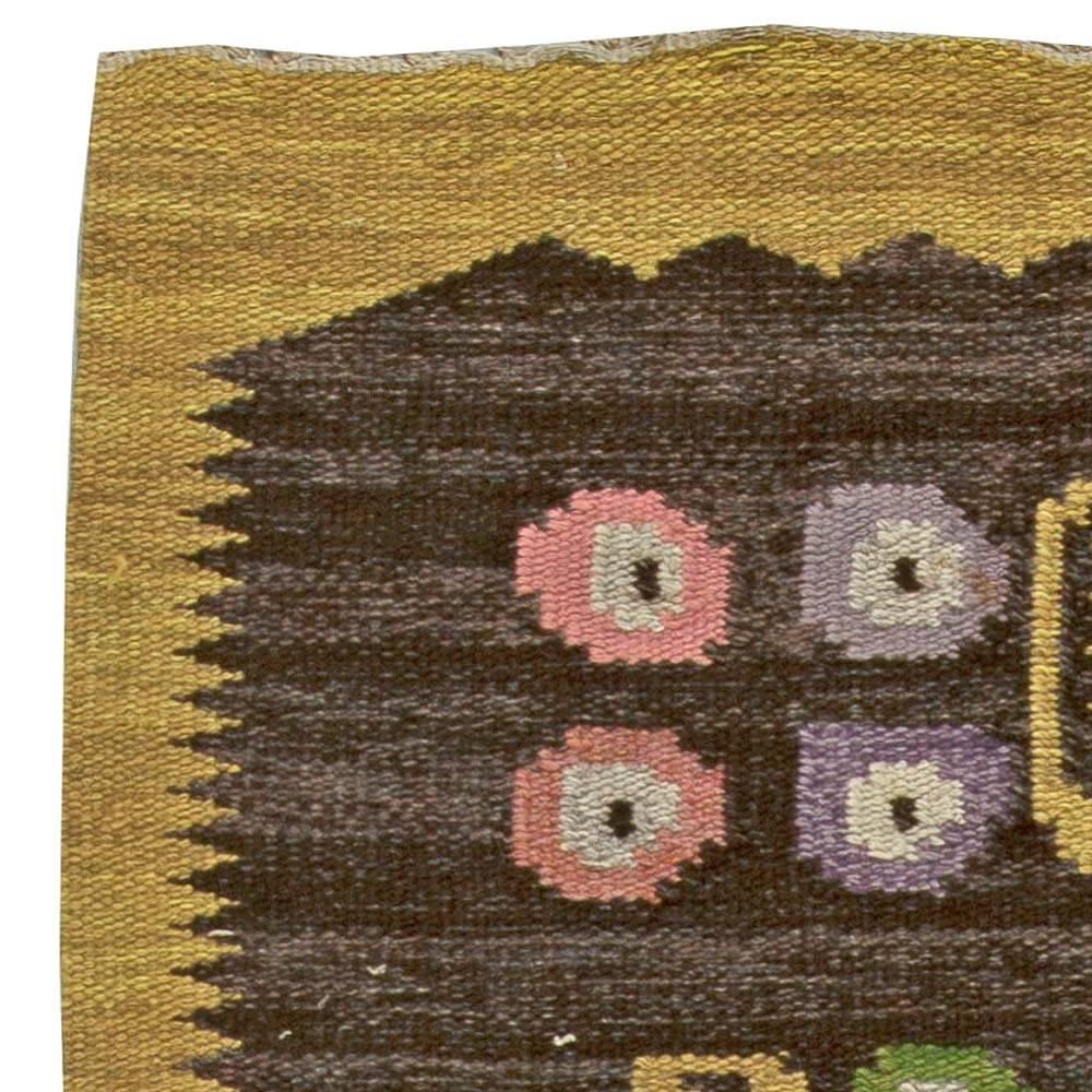 20th Century Midcentury Swedish Geometric Handmade Wool Rug Signed by 'SW'