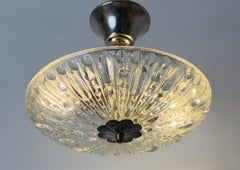 Swedish Vintage Sculptural Glass Ceiling Fixture with Floral Rosette, circa 1970