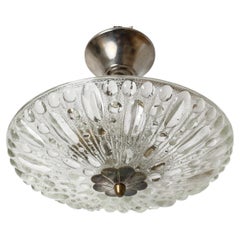 Swedish Vintage Sculptural Glass Ceiling Fixture with Floral Rosette, circa 1970