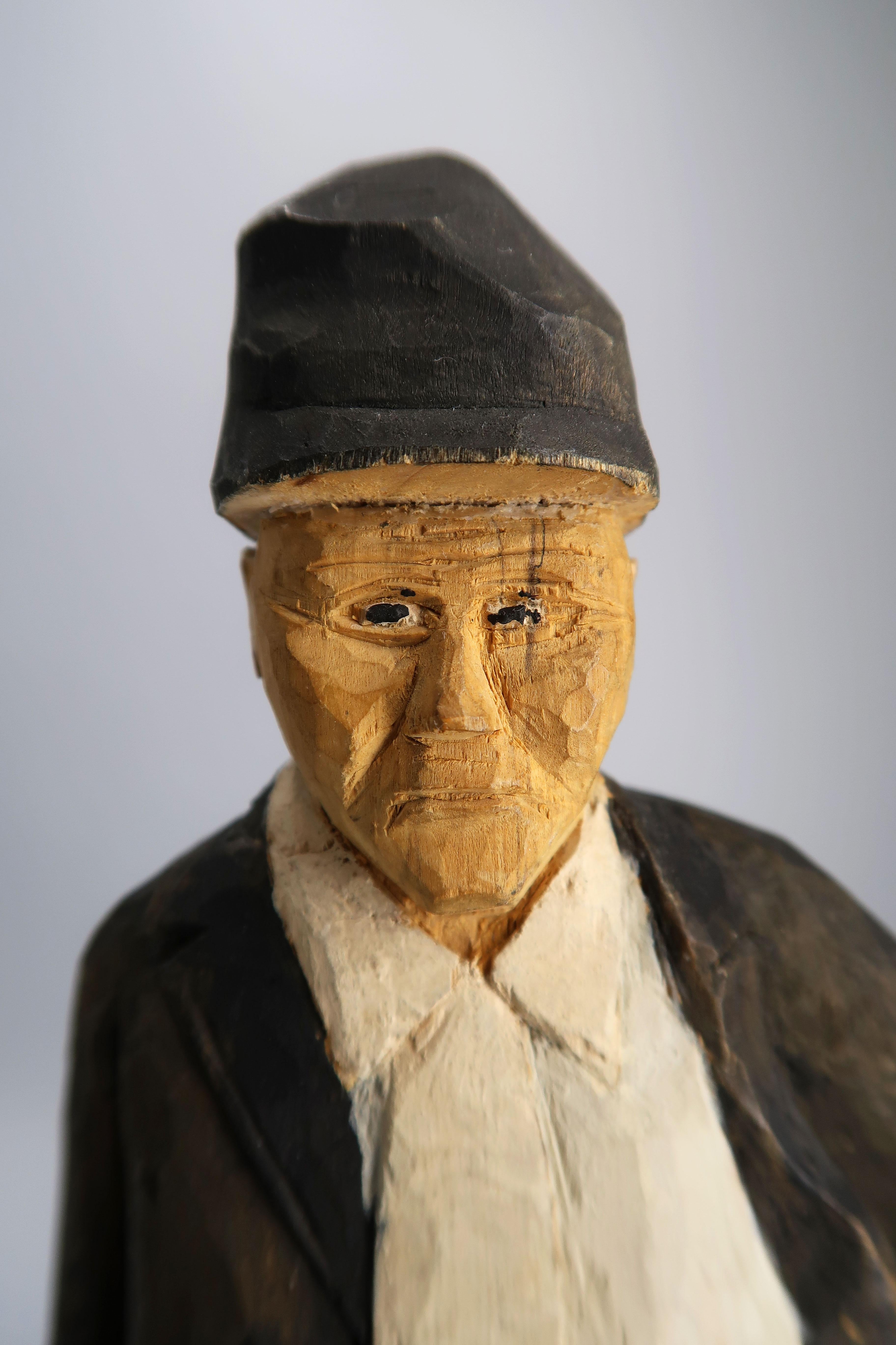 Swedish Vintage Folk Art Sculpture Hand-Carved Wooden Figurine, 1973 In Good Condition In Copenhagen, DK