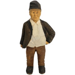Escultura Vintage Sueca de Arte Popular Figurilla de Madera Tallada a Mano, 1973