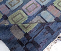 Swedish Vintage Slate Gray Flatweave Rug By Judith Johansson (Spise Hall)