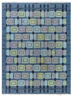 Swedish Vintage Slate Gray Flatweave Rug By Judith Johansson (Spise Hall)