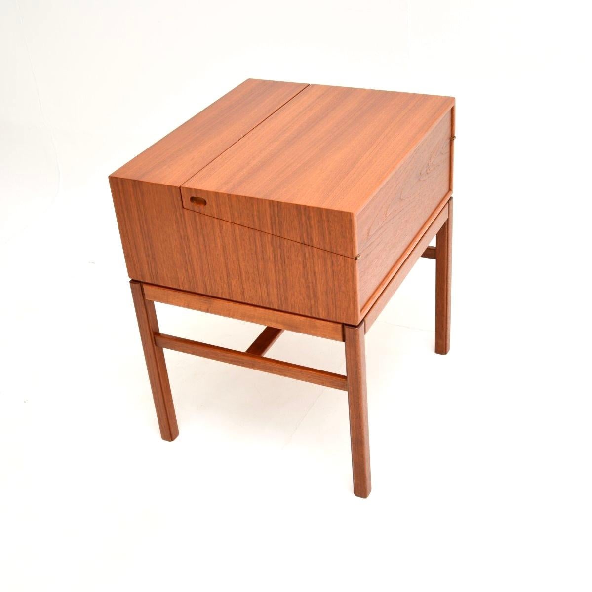 Swedish Vintage Teak Work Box / Side Table by Sven Engstrom and Gunnar Myrstrand For Sale