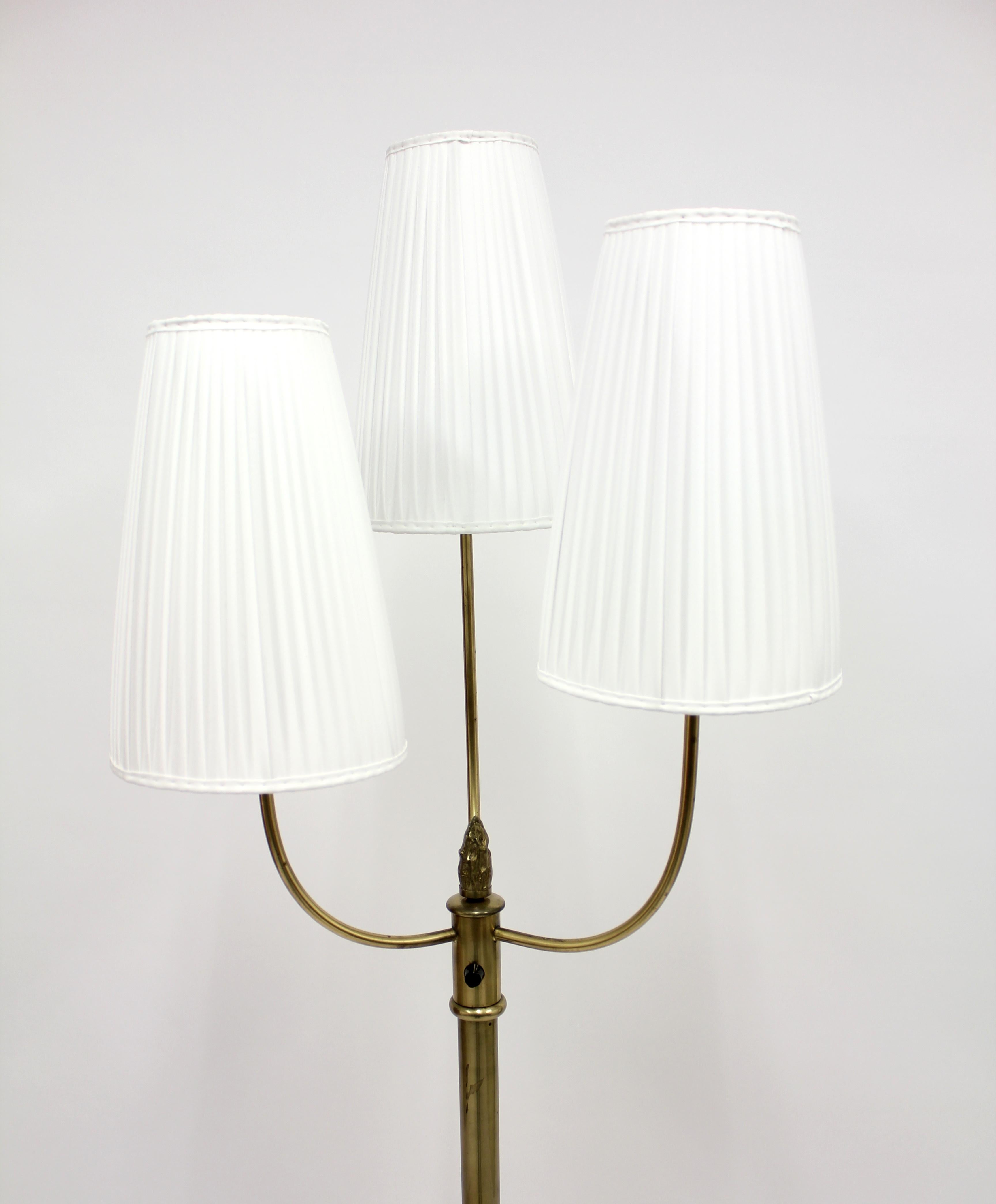 Swedish Vintage Three-Light Brass Floor Lamp, 1940s 1