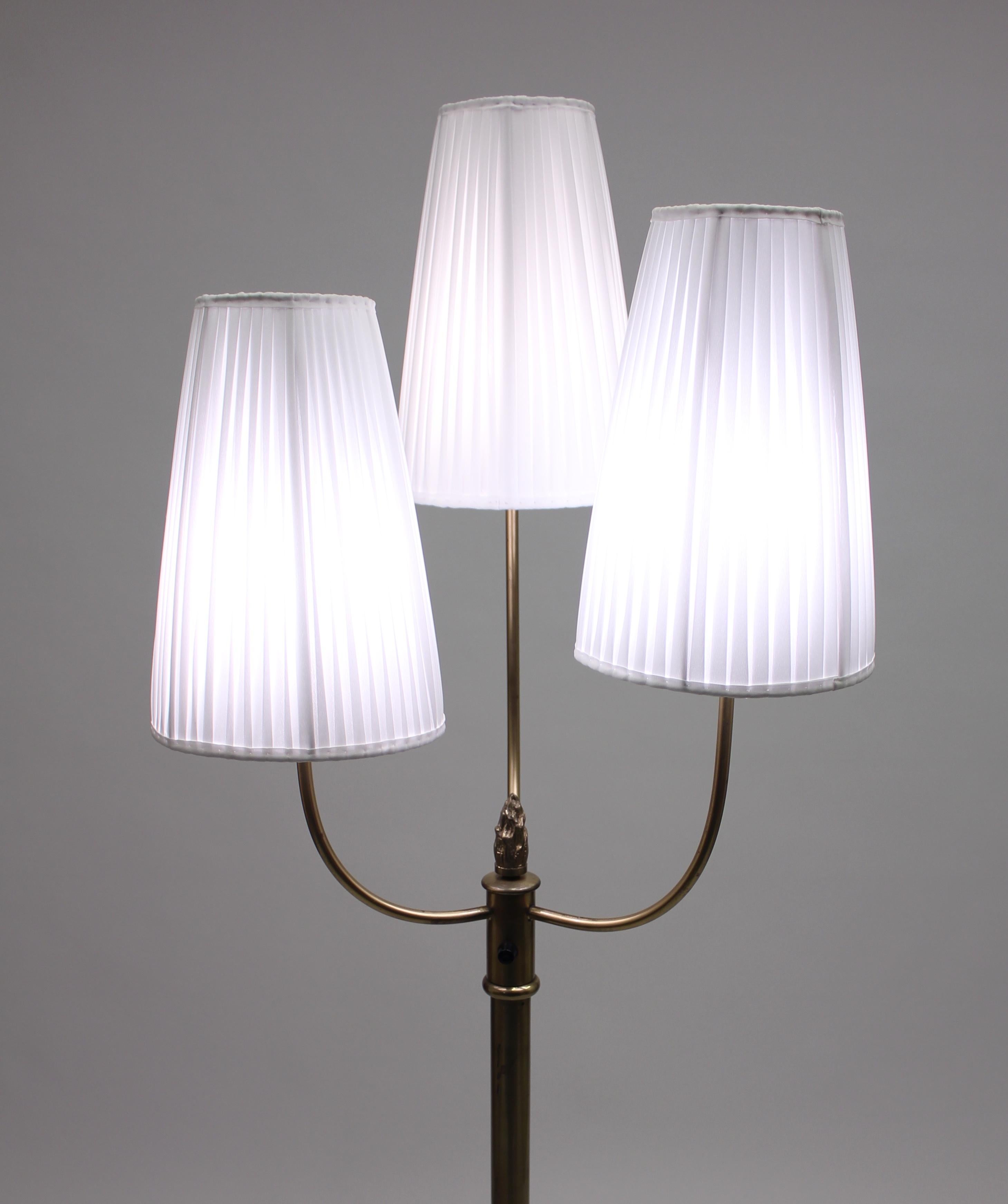 Swedish Vintage Three-Light Brass Floor Lamp, 1940s 2