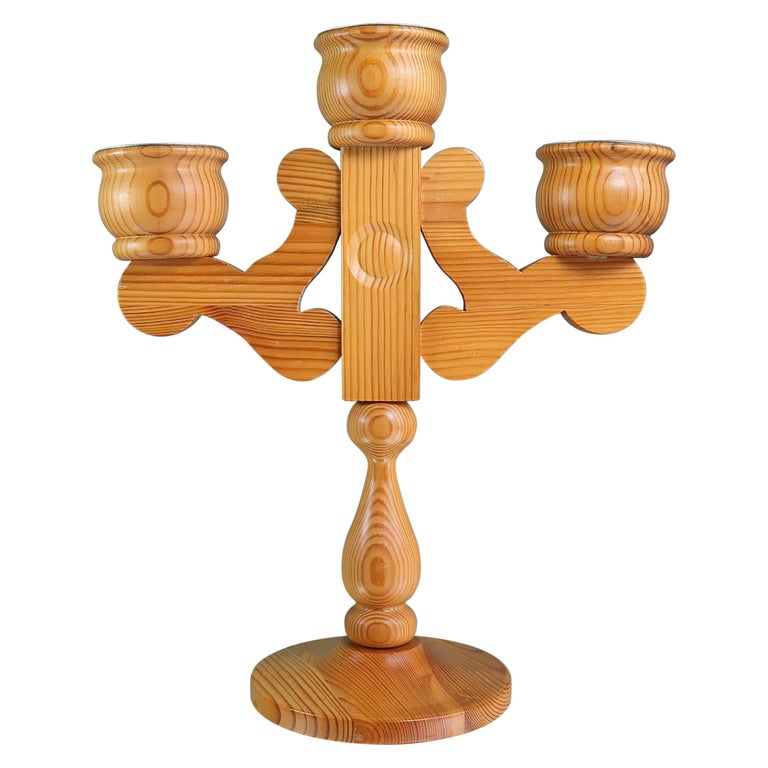 Swedish Vintage Wooden Three Arm Candelabra by Stig Johnsson, 1960s For  Sale at 1stDibs | smålandsslöjd stig johnsson, wooden candelabra