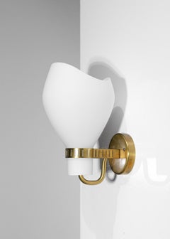 Swedish Wall Lamp from the 60's Brass and Opaline in Style of Paavo Tynell F446