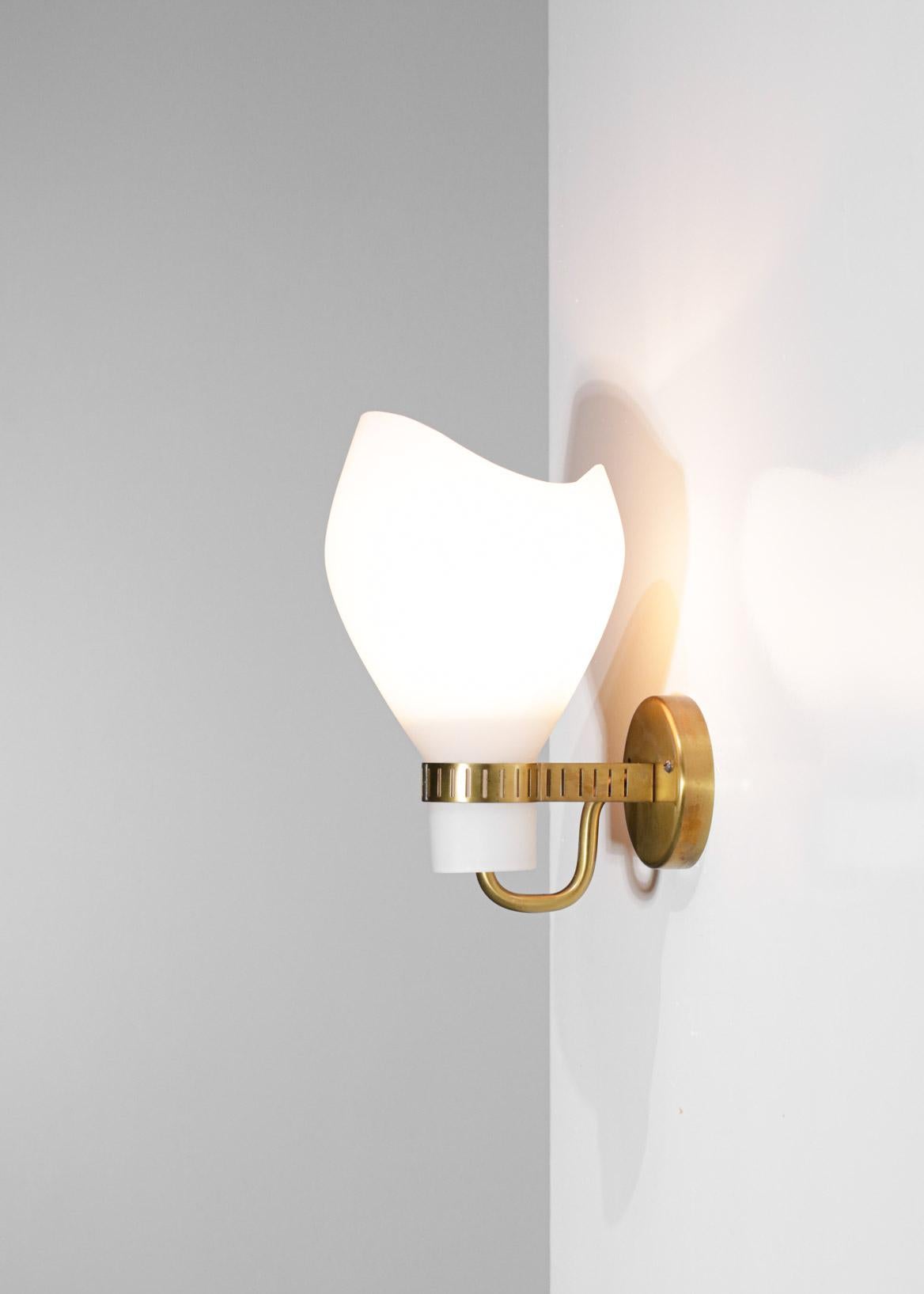 Swedish Wall Lamp from the 60's Brass and Opaline in Style of Paavo Tynell F446 For Sale 1