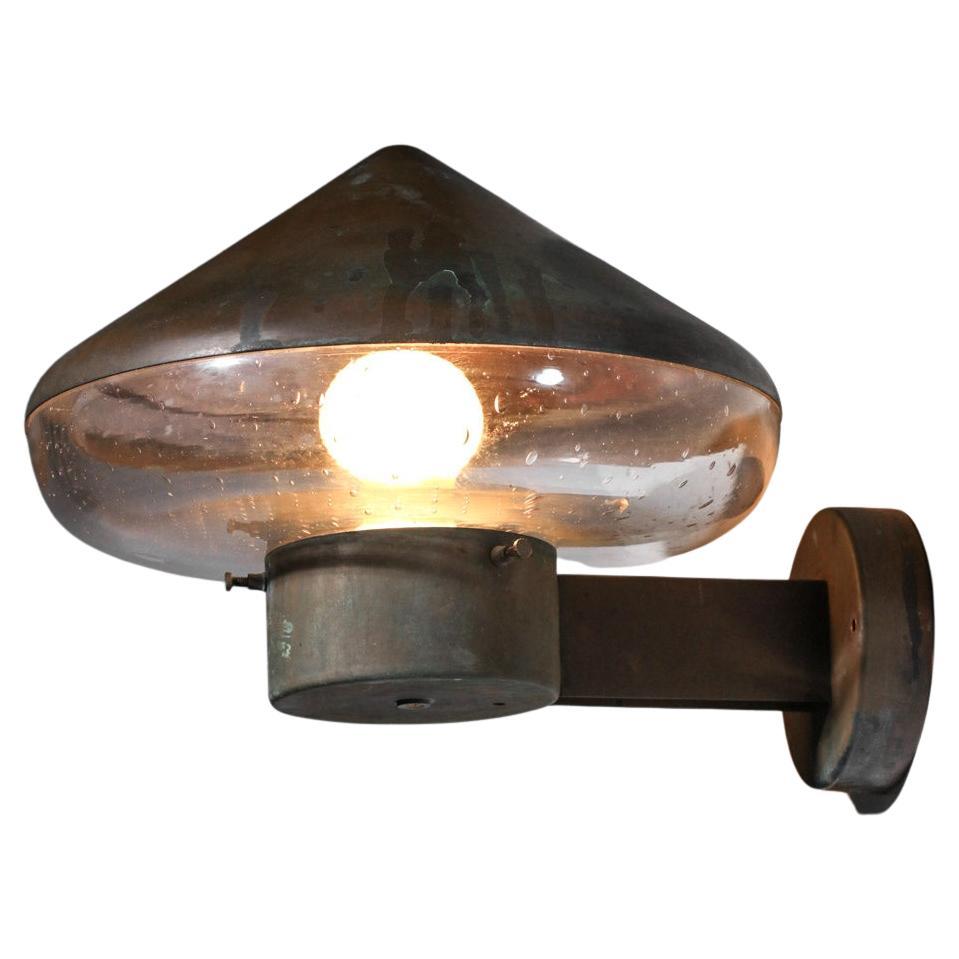 Swedish wall lamp in glass and green patina copper from the 1960s For Sale