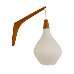 Swedish Wall Lamp in Teak and Opaline Glass