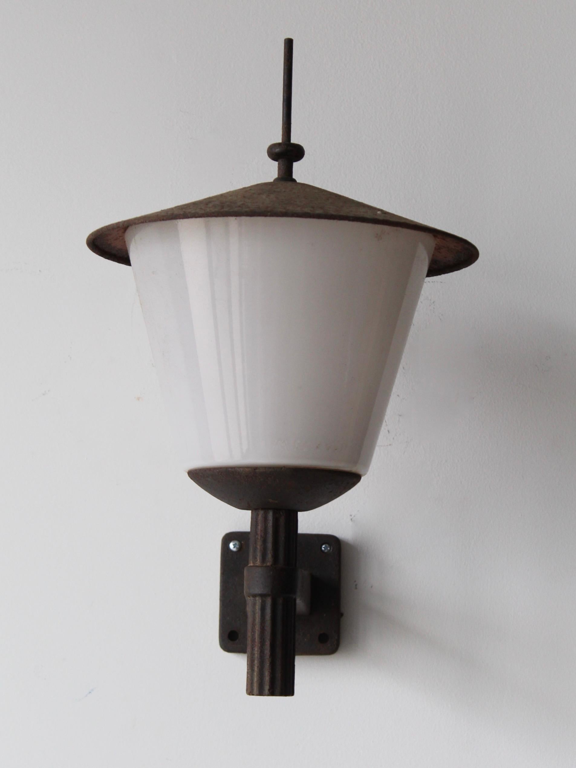 Swedish, Wall Light / Sconce, Metal, Milk Glass, Sweden, 1940s In Fair Condition For Sale In High Point, NC