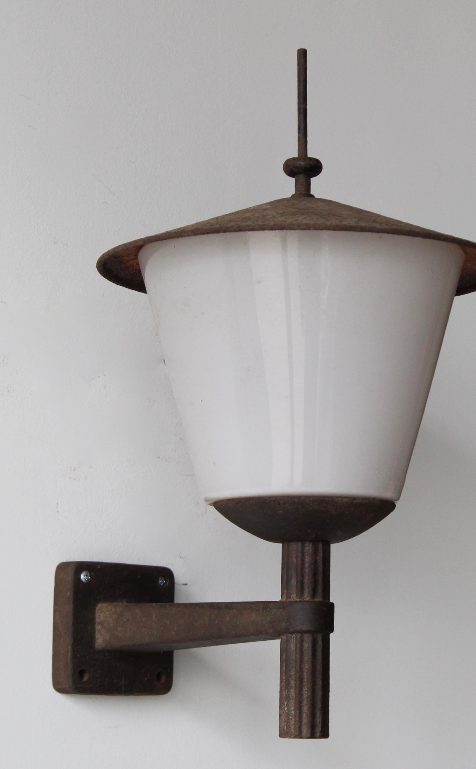 Mid-20th Century Swedish, Wall Light / Sconce, Metal, Milk Glass, Sweden, 1940s For Sale