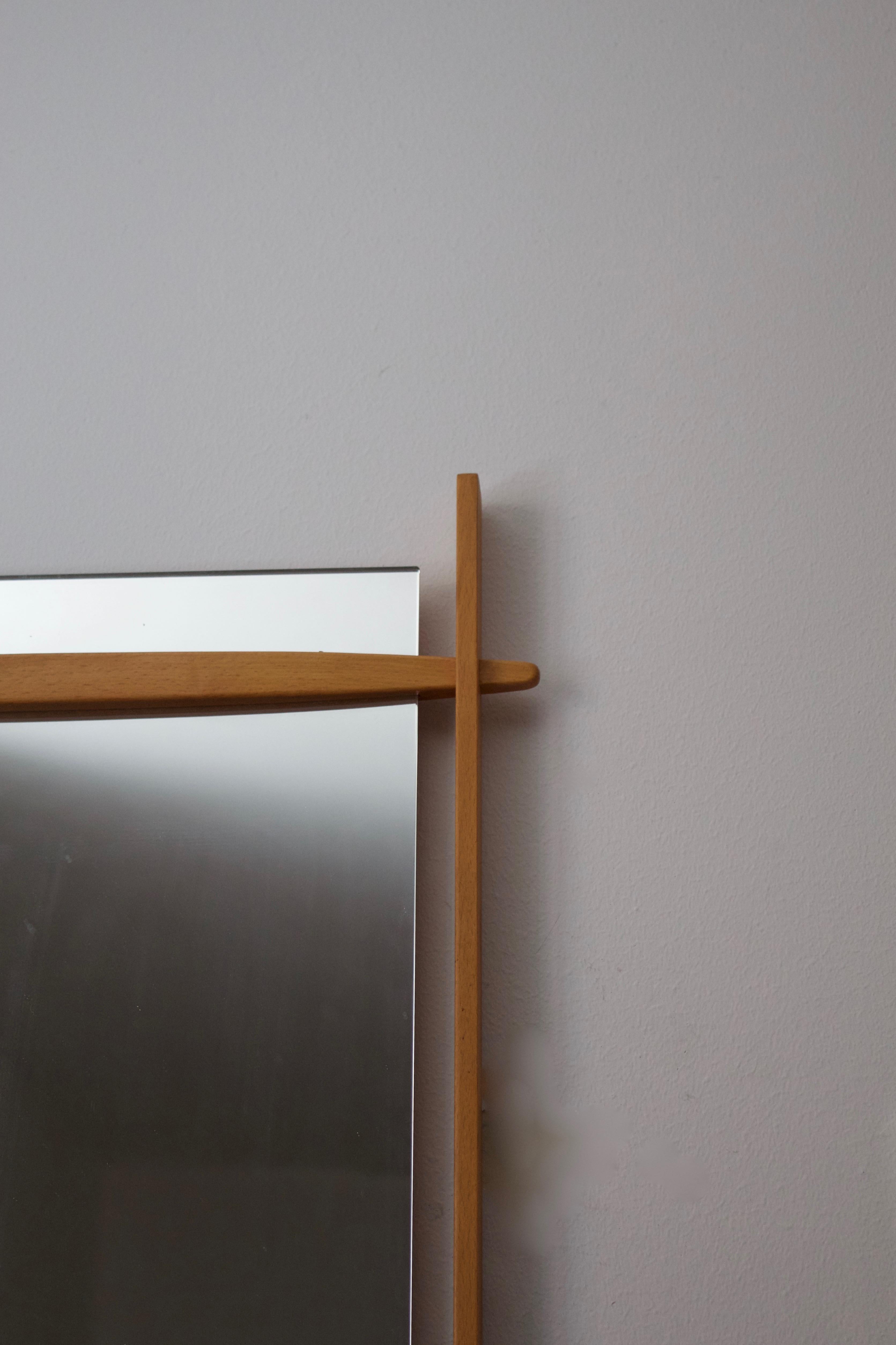 Mid-Century Modern Swedish, Wall Mirror, Solid Oak, Mirror Glass, Sweden, 1960s