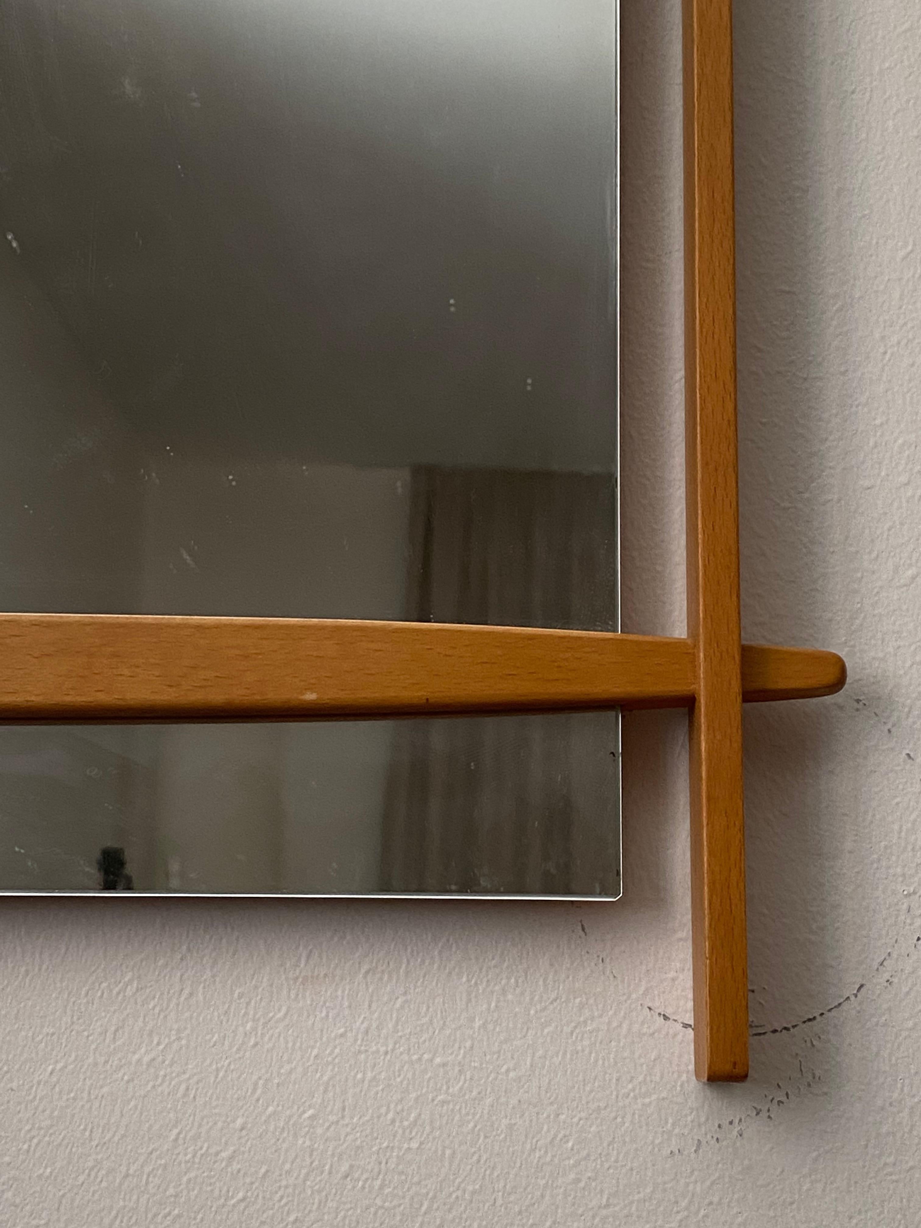 Mid-20th Century Swedish, Wall Mirror, Solid Oak, Mirror Glass, Sweden, 1960s