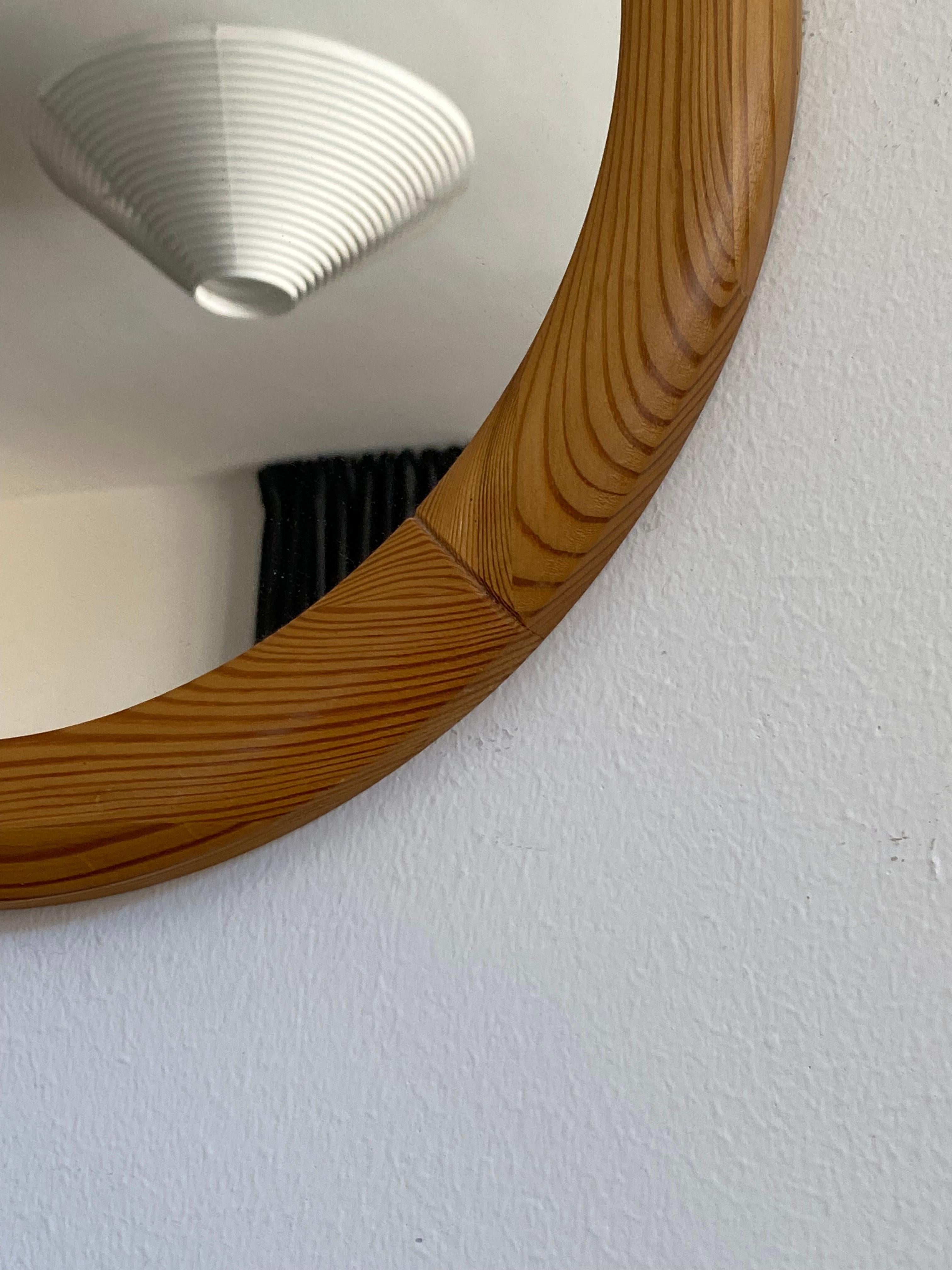 Mid-Century Modern Swedish, Wall Mirror, Solid Pine, Mirror Glass, Sweden, 1980s