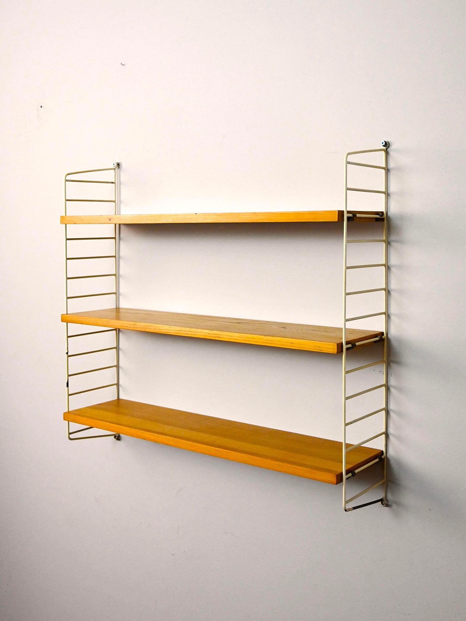 Scandinavian Modern Swedish wall-mounted wood and metal bookcase