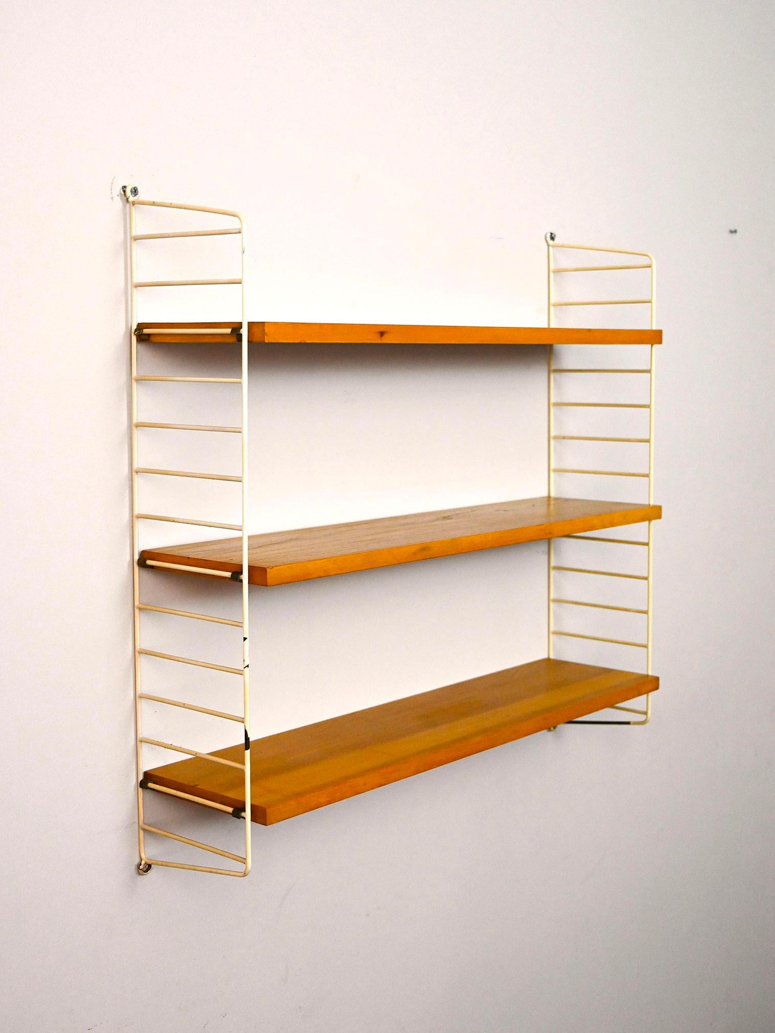 Swedish wall-mounted wood and metal bookcase In Good Condition In Brescia, IT