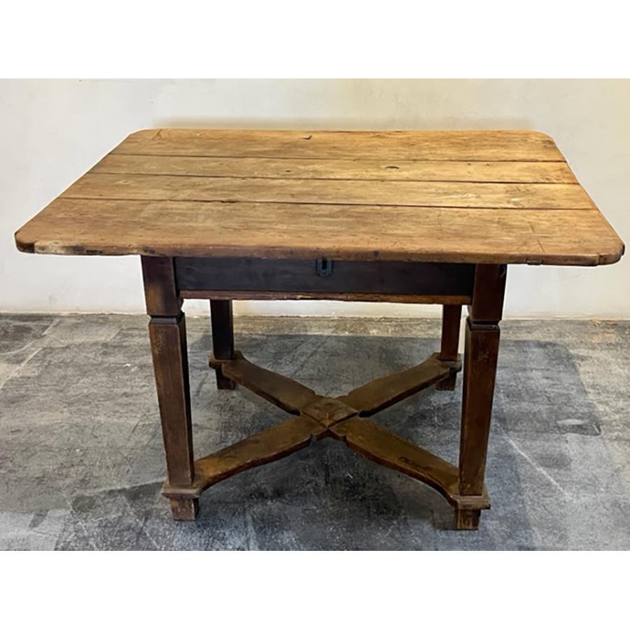Swedish Walnut Crossed-Leg Table, FR-1145 In Distressed Condition For Sale In Scottsdale, AZ