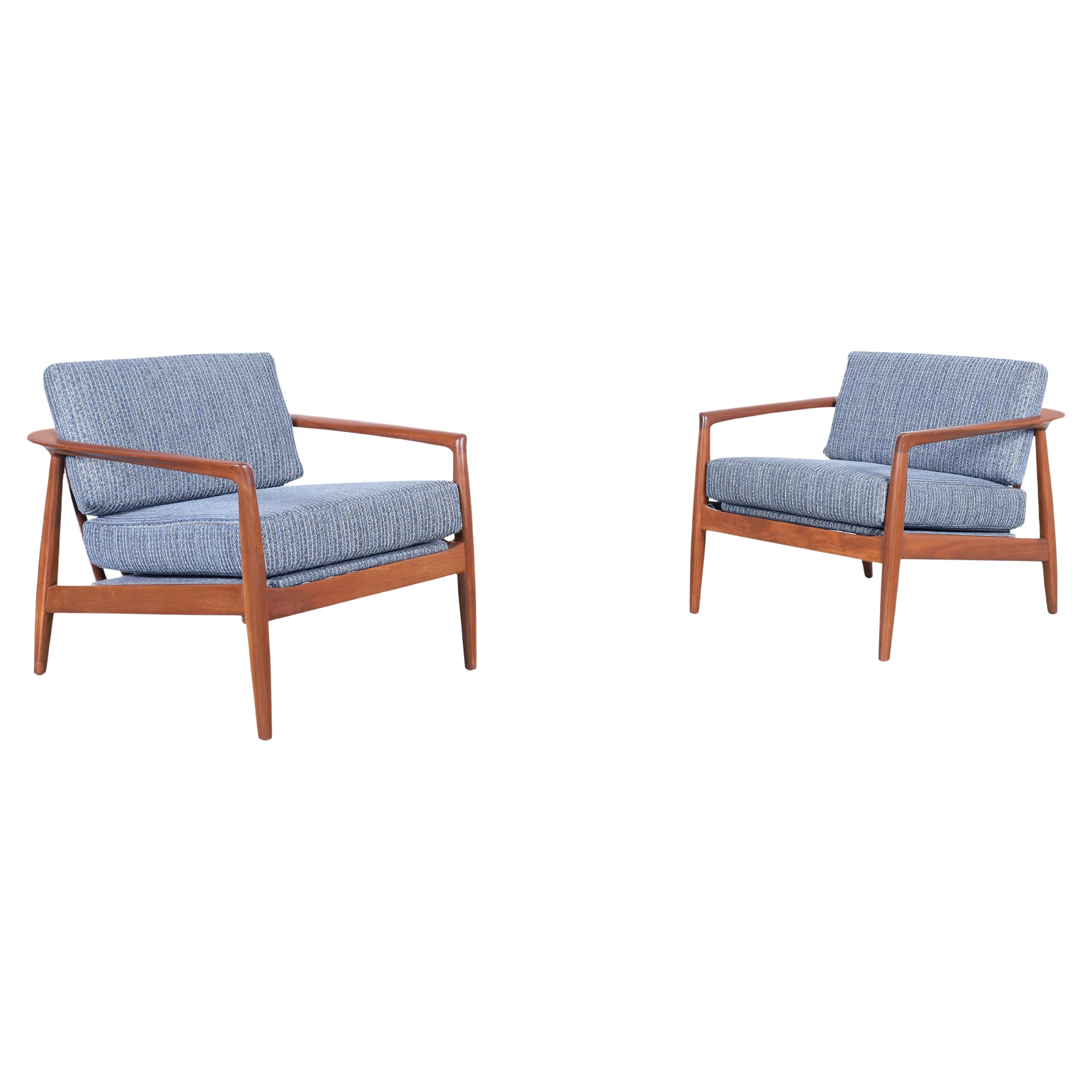 Swedish Walnut Lounge Chairs by Folke Ohlsson for DUX