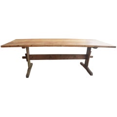 Swedish Washed Pine Stretcher Dining Table with Hints of Blue Patina on Base