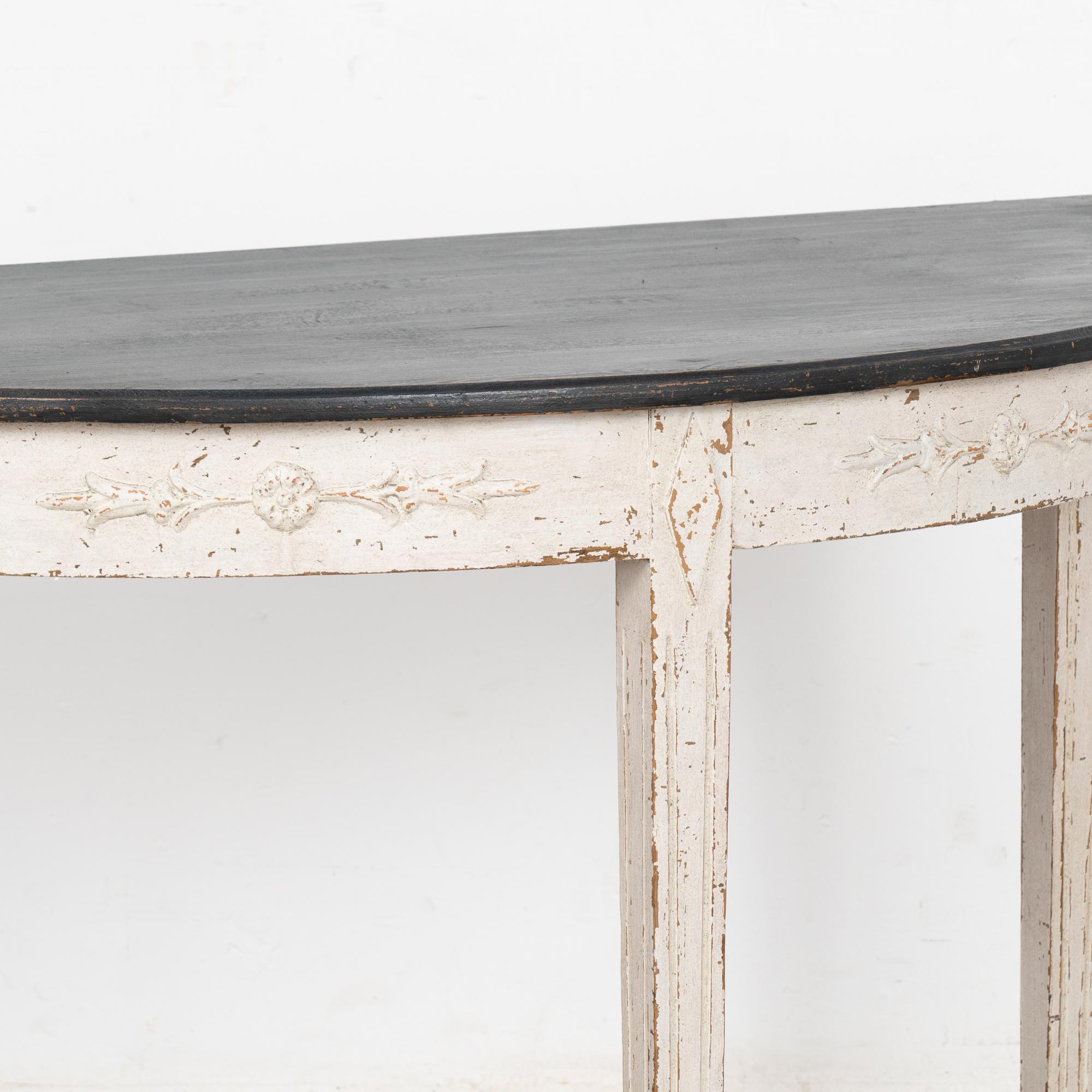 Pine Swedish White Demi Lune Side Table, circa 1860-80 For Sale