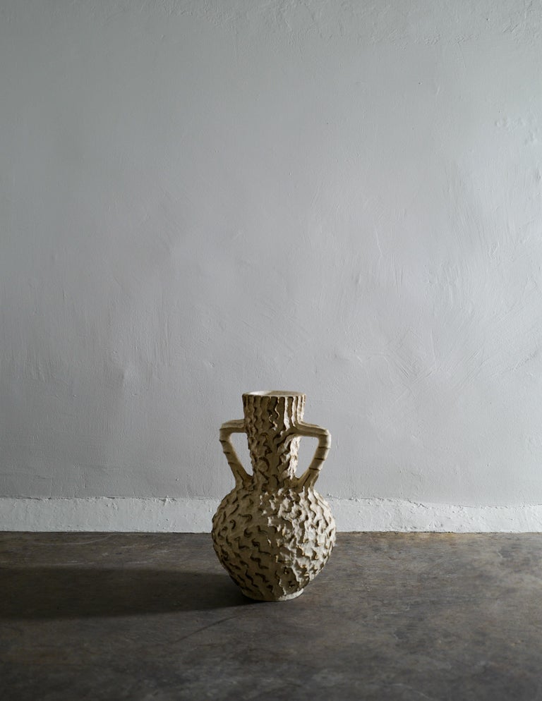Swedish White Gold Floor Vase Urn in Stoneware Ceramic Produced in the
