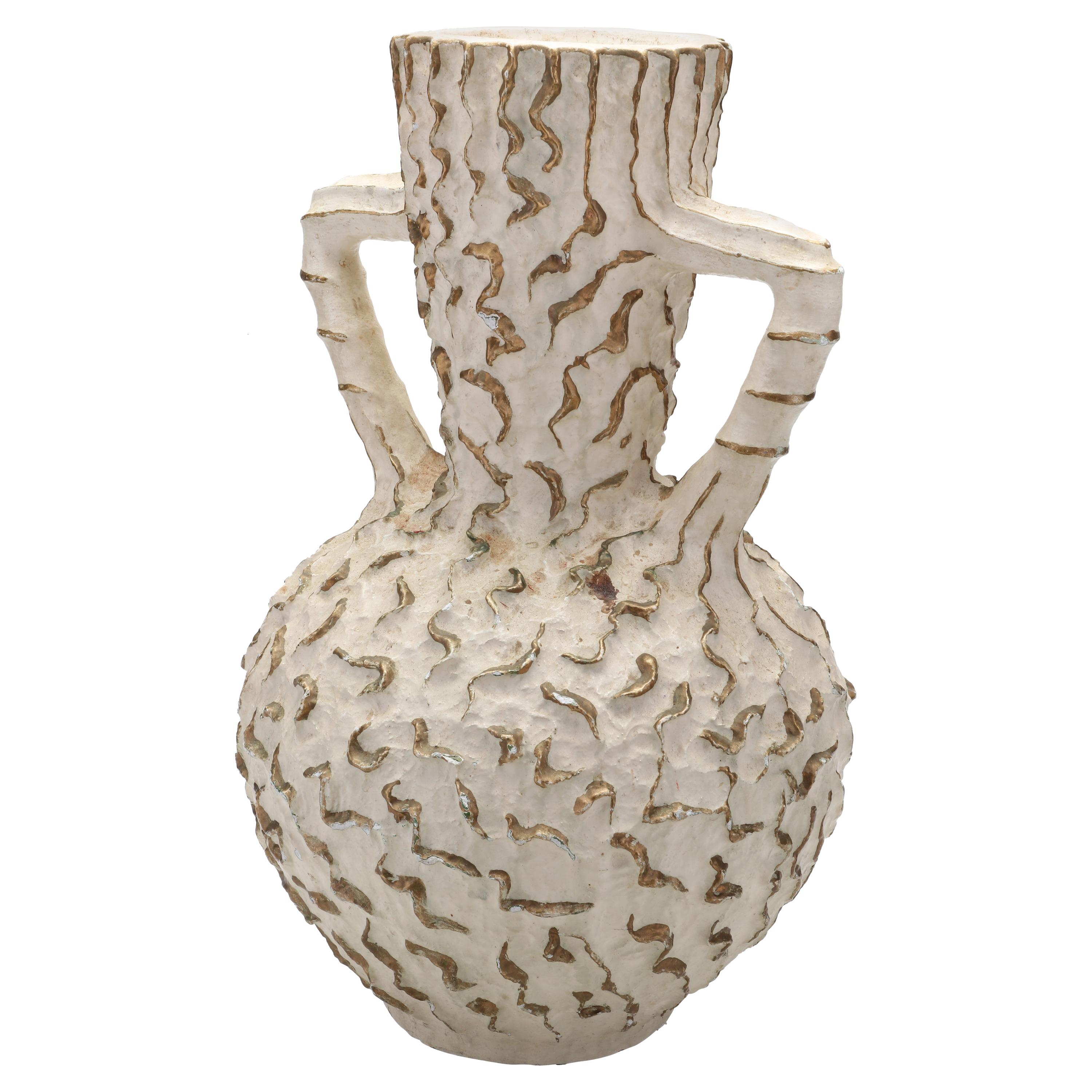 Swedish White Gold Floor Vase Urn in Stoneware Ceramic Produced in the 1940s