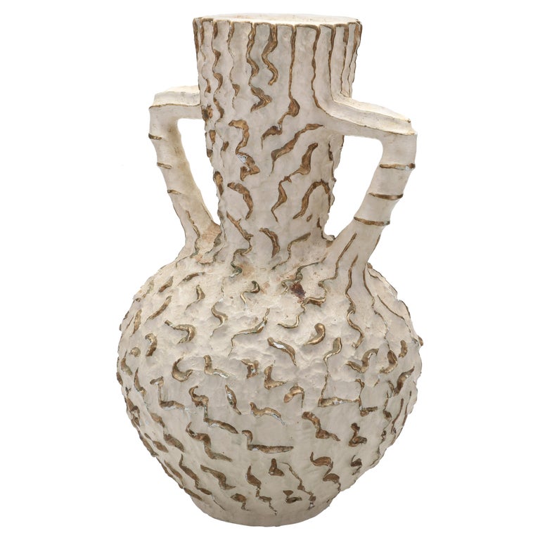 Swedish White Gold Floor Vase Urn in Stoneware Ceramic Produced in the