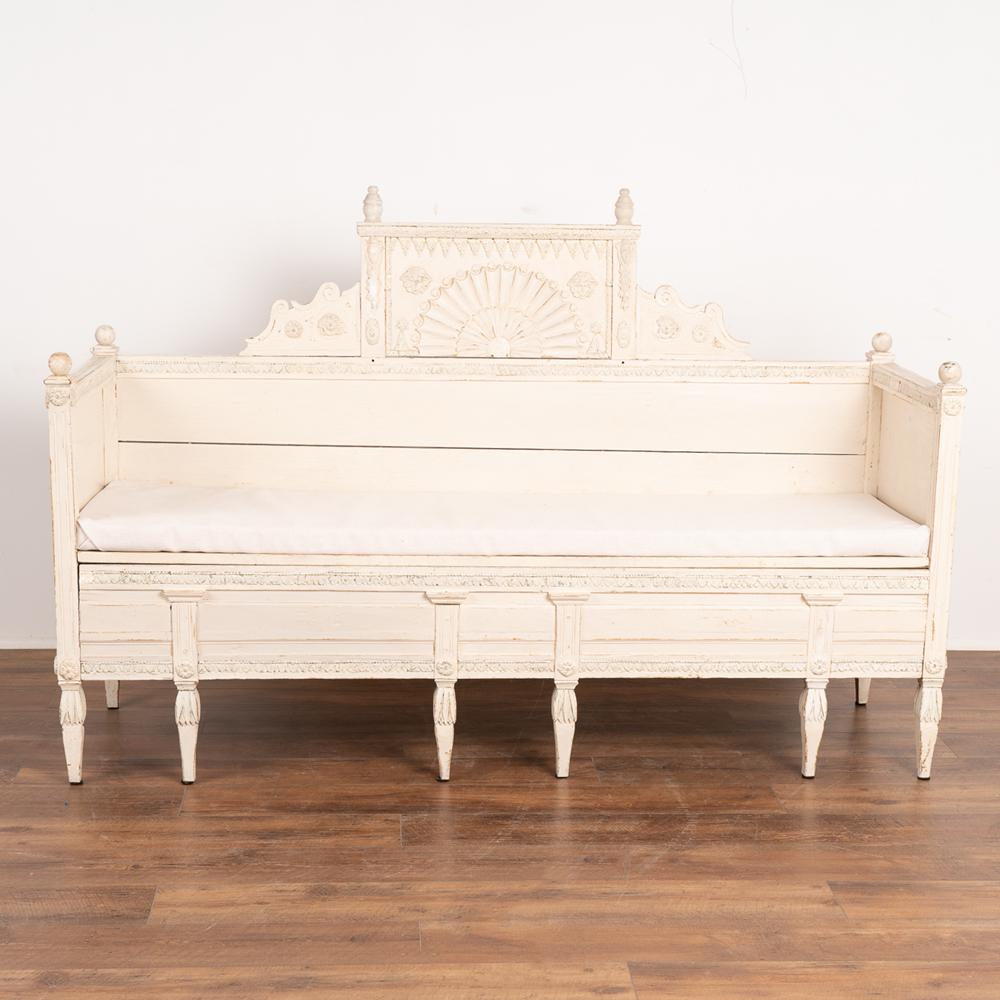 19th Century Swedish White Gustavian Bench With Storage, circa 1810-30