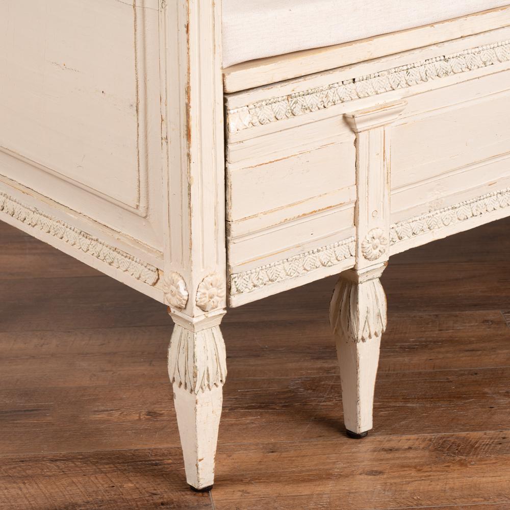 Fabric Swedish White Gustavian Bench With Storage, circa 1810-30