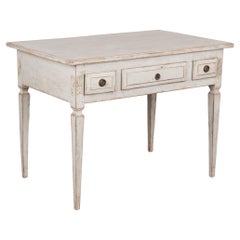 Antique Swedish White Gustavian Side Table with Three Drawers, circa 1820-1840