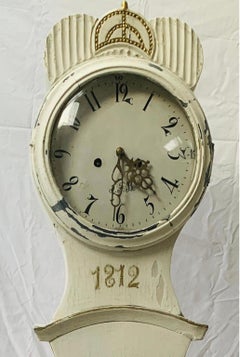 Swedish White Mora Clock 1812 Antique Carved Fryksdal Grandfather A