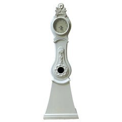 Swedish White Mora Clock Antique Carved Tall Grandfather 1800s Gustavian
