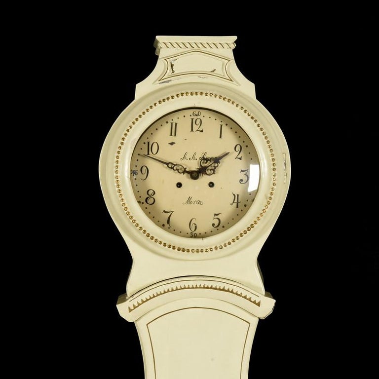 Swedish White Mora Clock Early 1800s Antique Carved AAL Mora