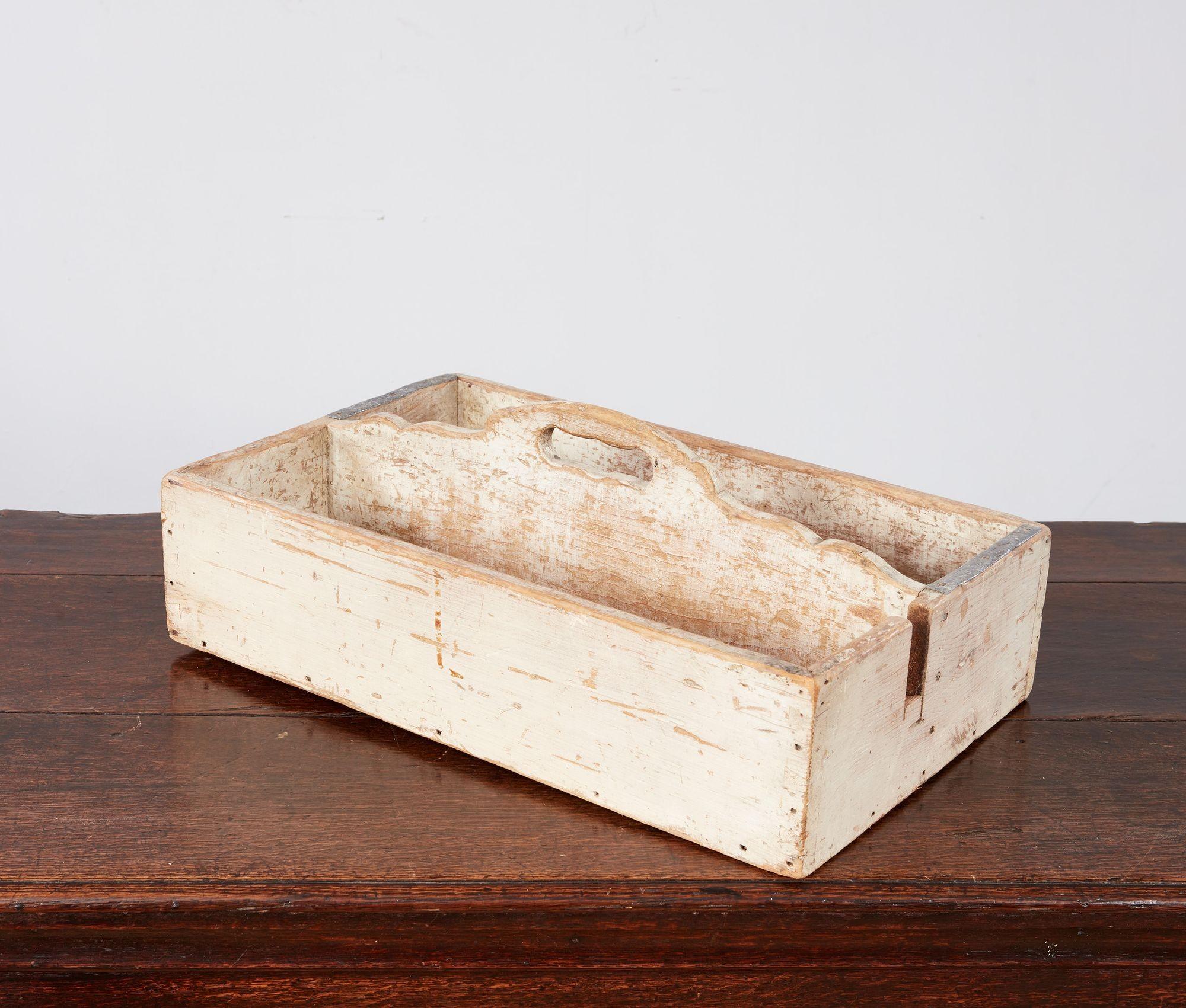 Mid-19th Century Swedish White Painted Cutlery Tray For Sale
