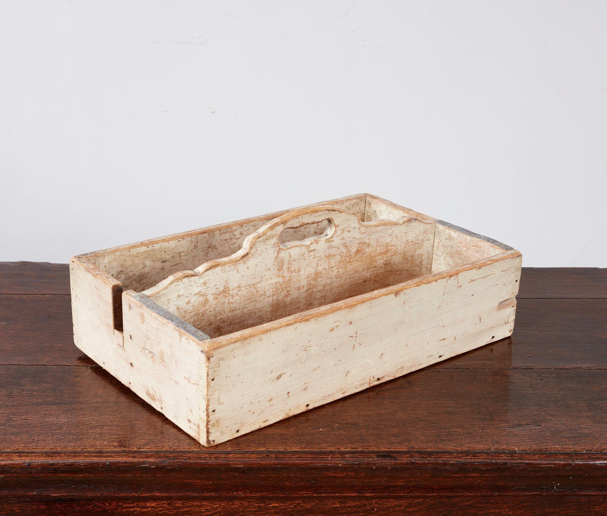 Spruce Swedish White Painted Cutlery Tray For Sale