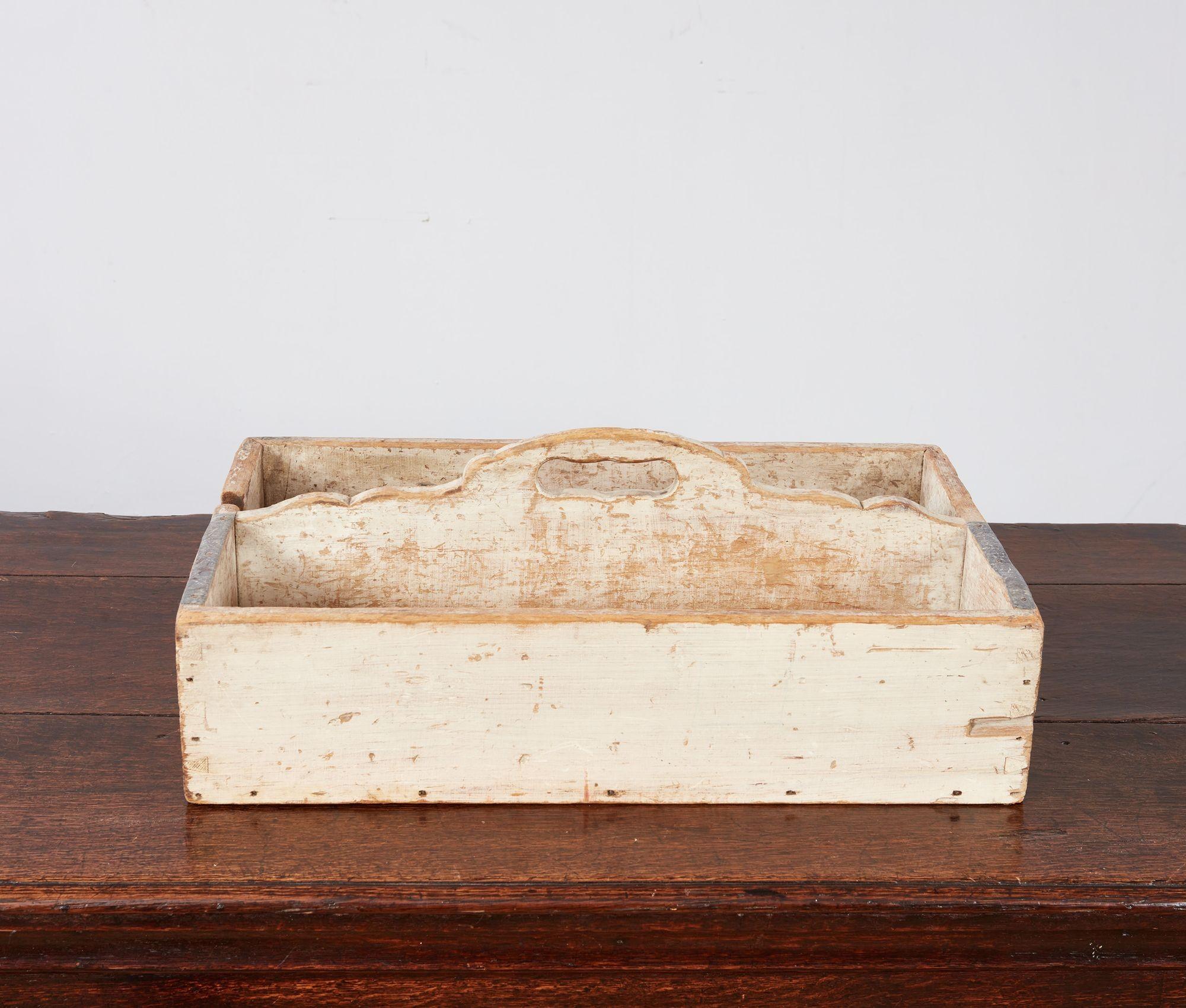 Swedish White Painted Cutlery Tray For Sale 1