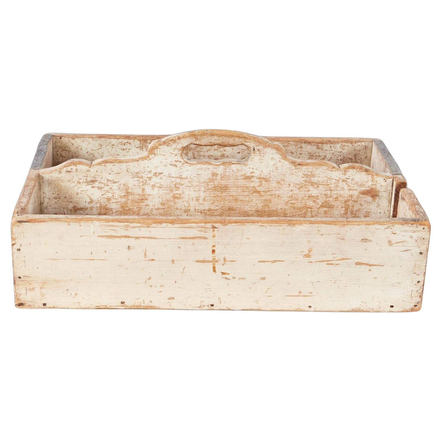 Swedish White Painted Cutlery Tray For Sale