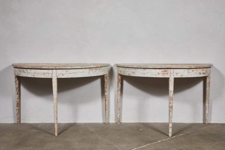 Swedish White Washed Demilune Table at 1stDibs