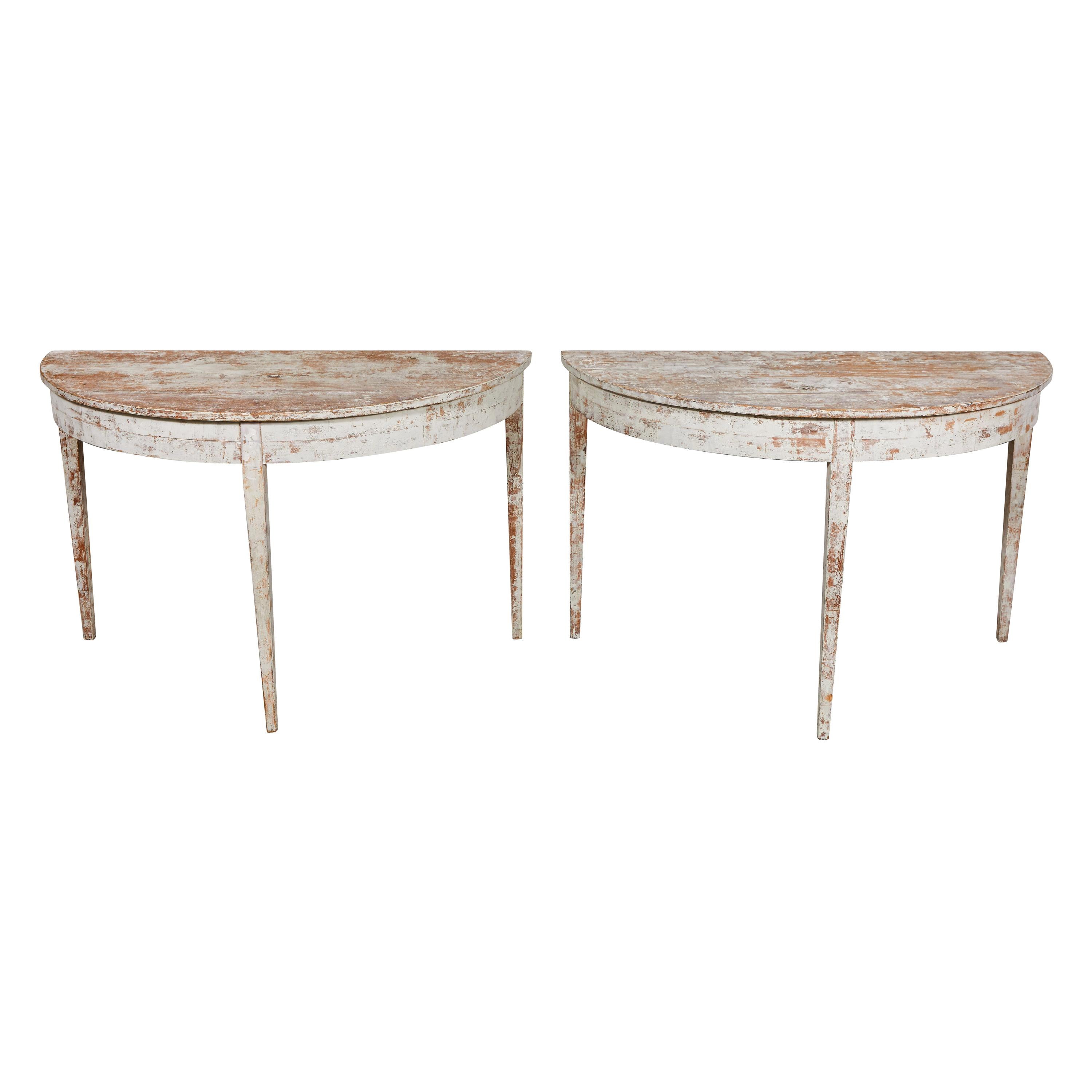 Swedish White Washed Demilune Table