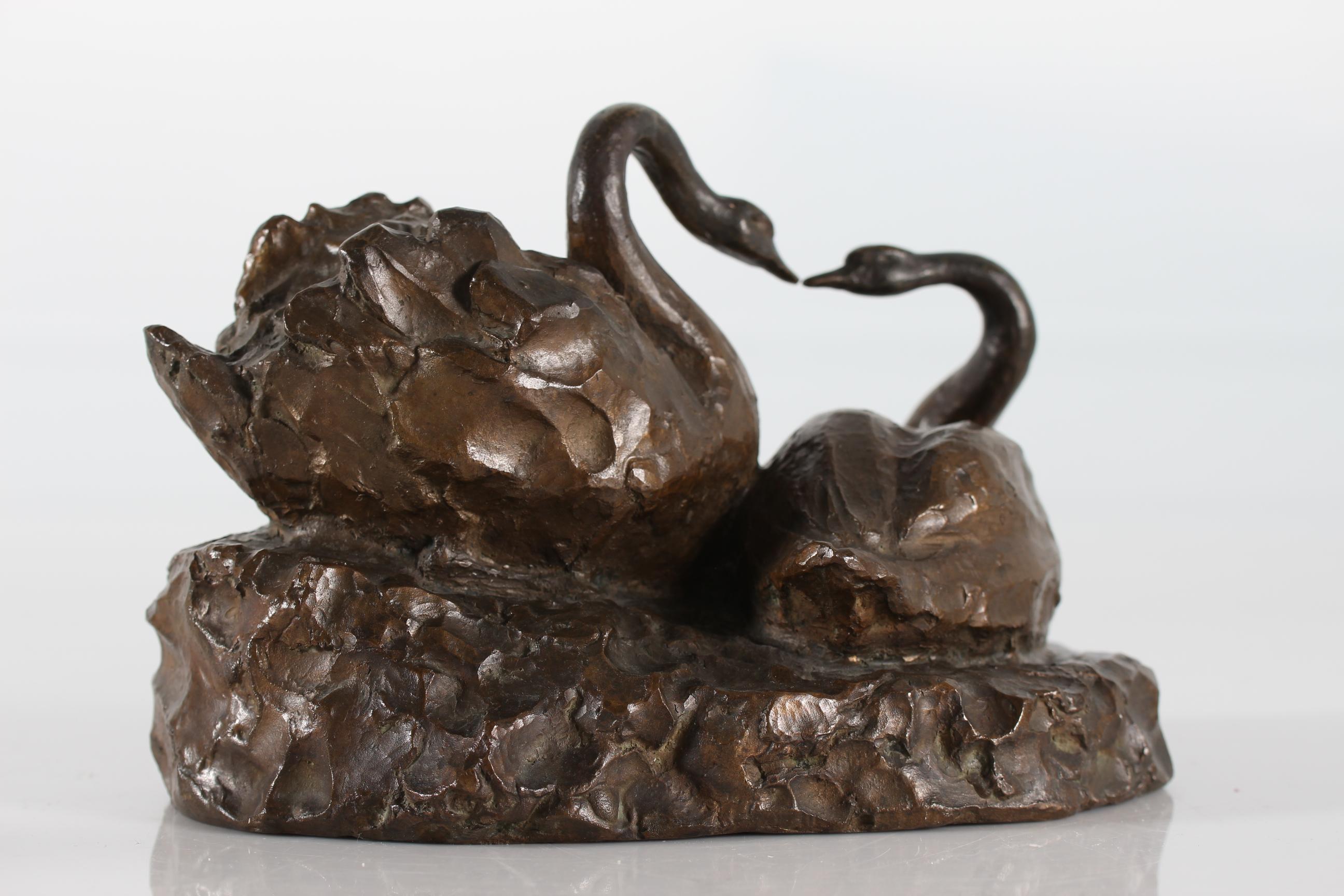 20th Century Swedish William Zadig Bronze Sculpture of Swan Couple Scandinavia, 1930-1950 For Sale