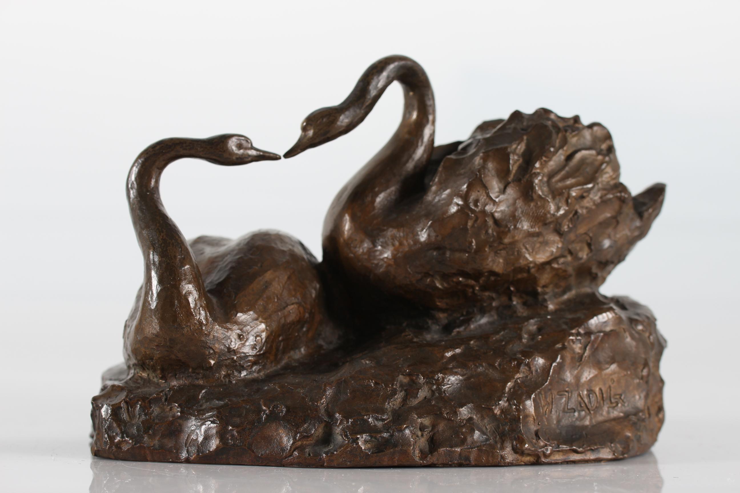 Swedish William Zadig Bronze Sculpture of Swan Couple Scandinavia, 1930-1950 For Sale 2