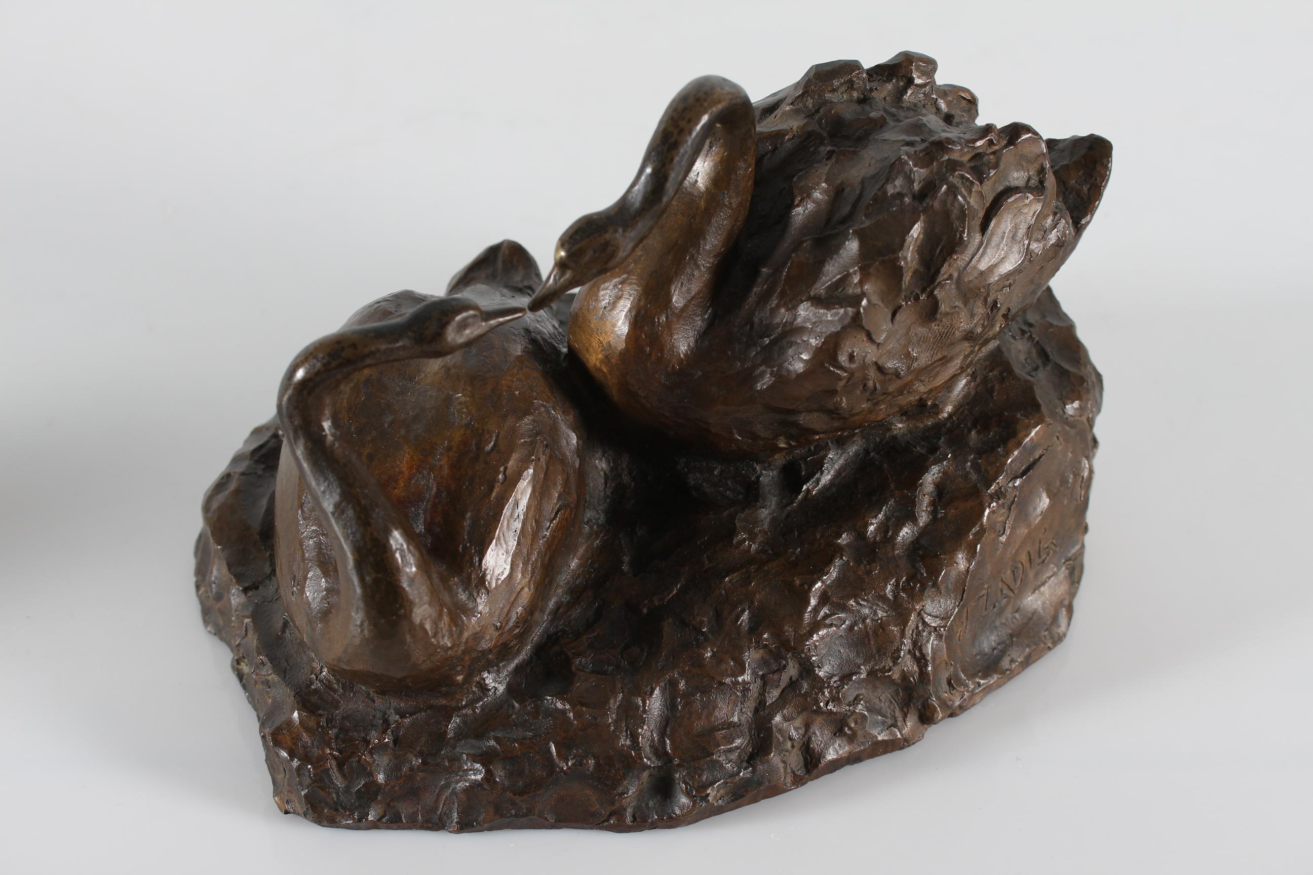Swedish William Zadig Bronze Sculpture of Swan Couple Scandinavia, 1930-1950 For Sale 3
