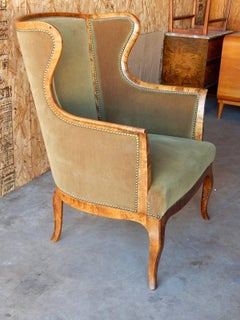 Swedish Winged Back Armchair in Golden Flame Birch Wood, circa 1910