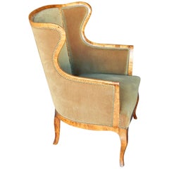 Swedish Winged Back Armchair in Golden Flame Birch Wood, circa 1910